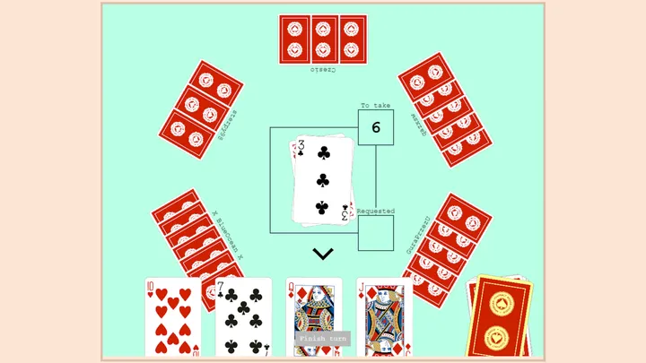 Screenshot of the game board in the Card Game application